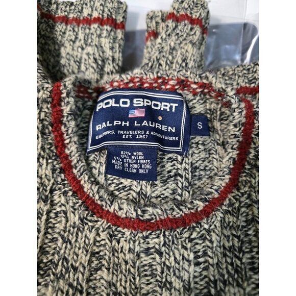 Vintage Polo Sport Ralph Lauren Wool Sweater Black/White Cable Knit fisherman - Picture 6 of 8